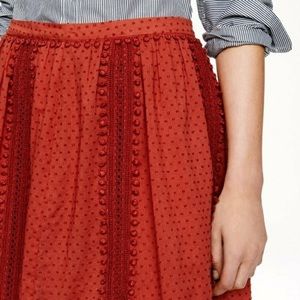 J. Crew red Swiss dot Pom Pom boho skirt size 2
